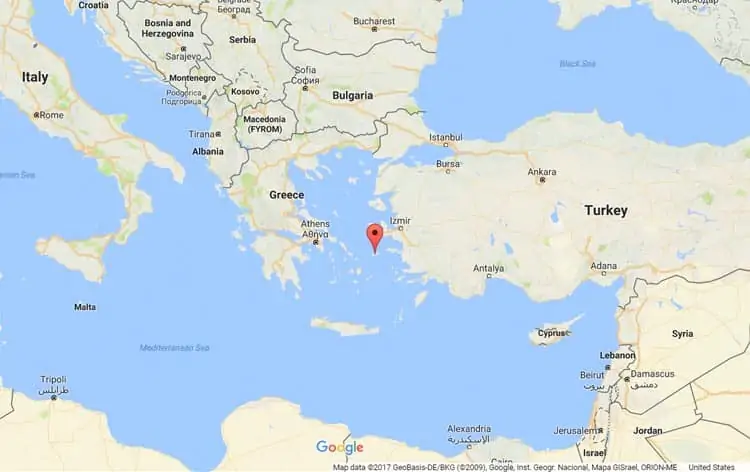 map of where Ikaria island is in the Aegean Sea