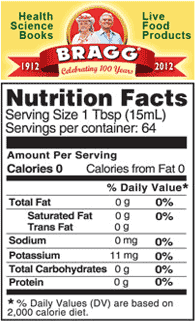 Braggs apple cider vinegar nutrition facts label