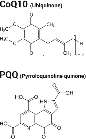 CoQ10 a PQQ chemické struktury