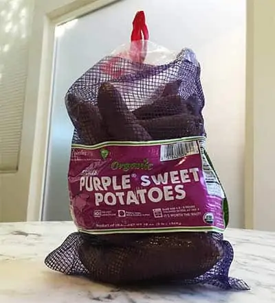 bag of Frieda's Stokes purple sweet potatoes