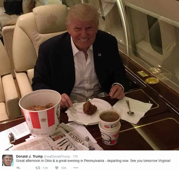 Donald Trump eating Kentucky Fried Chicken on private plane