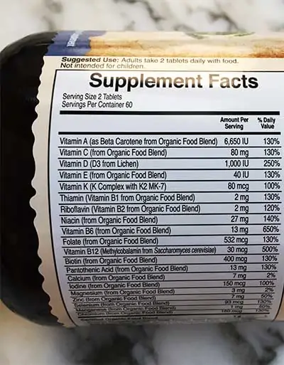 multivitamin supplement facts label