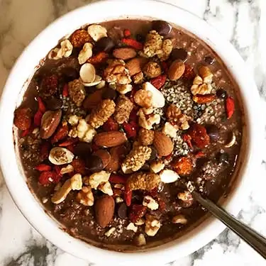oatmeal with chocolate, goji, mulberries, almonds, walnuts