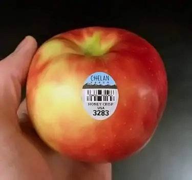 apple with sticker PLU 3283 for conventional Honeycrisp