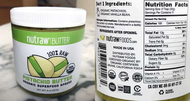 Nutraw pistachio butter nutrition facts