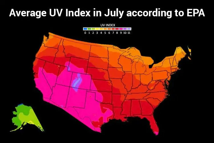 UV index map for July in United States