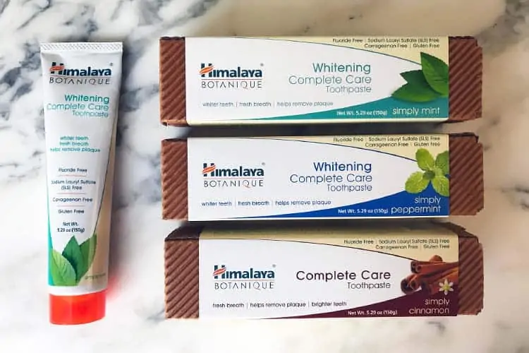 Himalaya herbal toothpaste with no fluoride or SLS