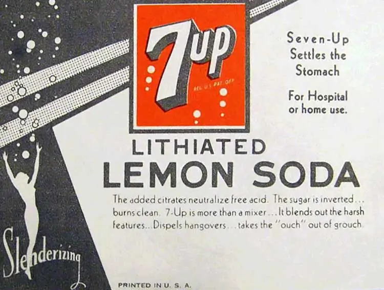 antique 7 Up advertisement for lithiated soda