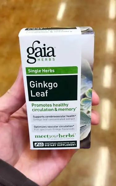 bottle of ginkgo biloba leaf capsules