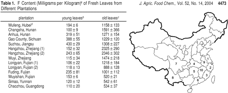 how much fluoride there is in different tea samples from China