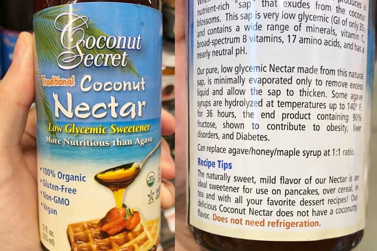 label on Coconut Secret nectar bottle