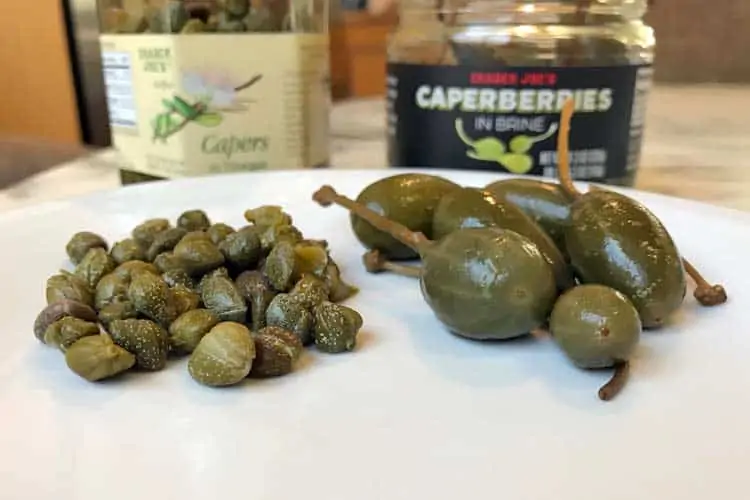 Trader Joe's capers and caper berries on plate