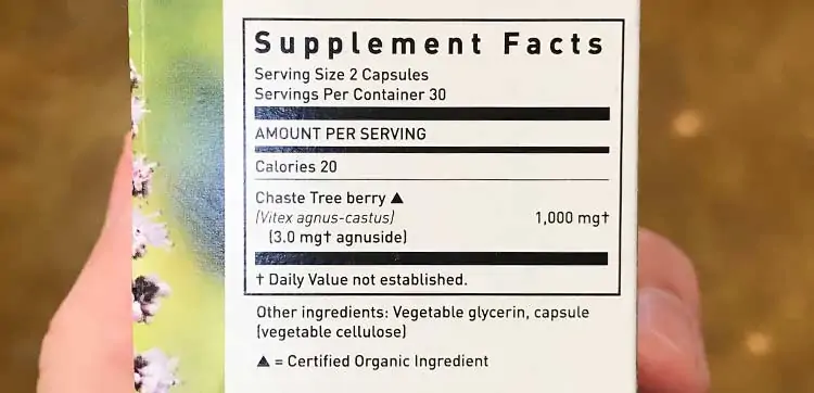 chasteberry supplement dosage and facts label