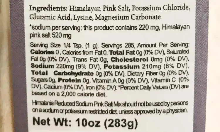 Himalania fine pink sea salt reduced sodium version ingredients and nutrition facts