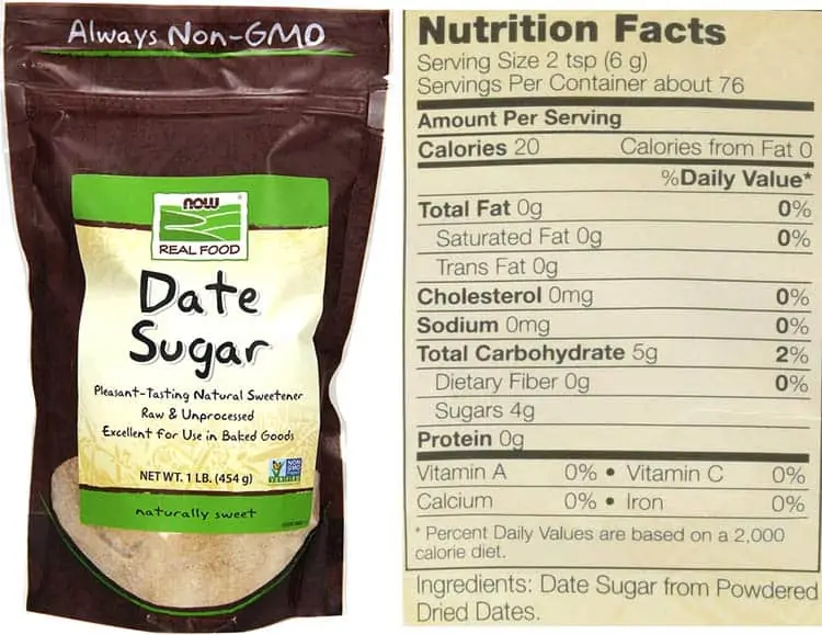 date sugar nutrition facts and ingredients label