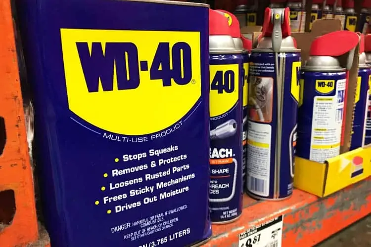 WD-40 gallon and spray bottle sizes of containers sold at Home Depot