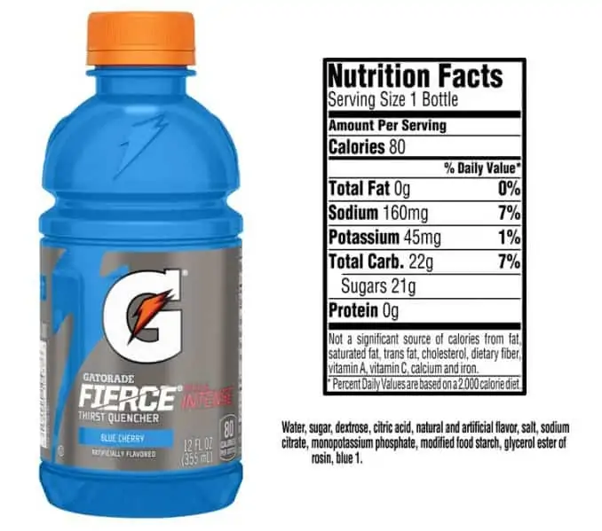 gatorade fierce blue cherry nutrition facts and ingredients label ...